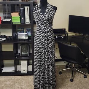 White House Black Market Geometric Black and White Maxi Dress